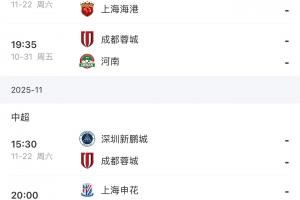最后2轮！海港vs浙江英博，蓉城vs河南深圳，申花vs深圳津门虎！